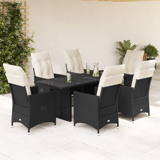 7-tlg. Garten-Essgruppe mit Kissen Schwarz Poly Rattan