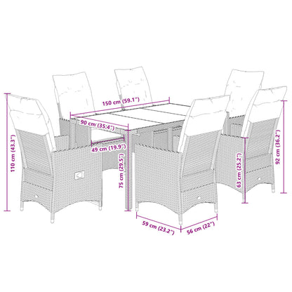 7-tlg. Garten-Essgruppe mit Kissen Braun Poly Rattan