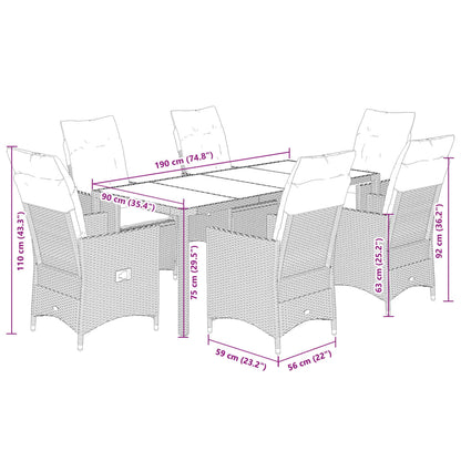 7-tlg. Garten-Essgruppe mit Kissen Braun Poly Rattan