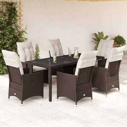 7-tlg. Garten-Essgruppe mit Kissen Braun Poly Rattan