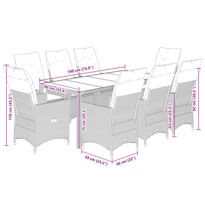 9-tlg. Garten-Essgruppe mit Kissen Braun Poly Rattan