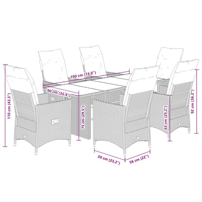 7-tlg. Garten-Essgruppe mit Kissen Braun Poly Rattan