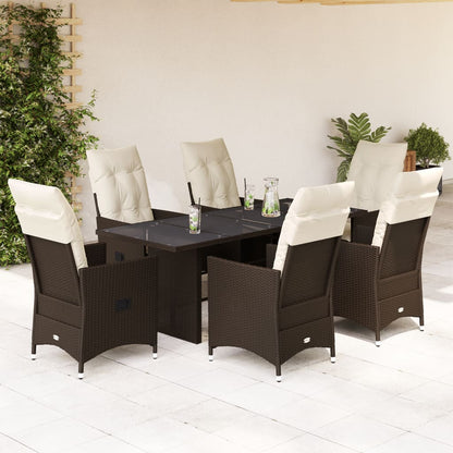 7-tlg. Garten-Essgruppe mit Kissen Braun Poly Rattan