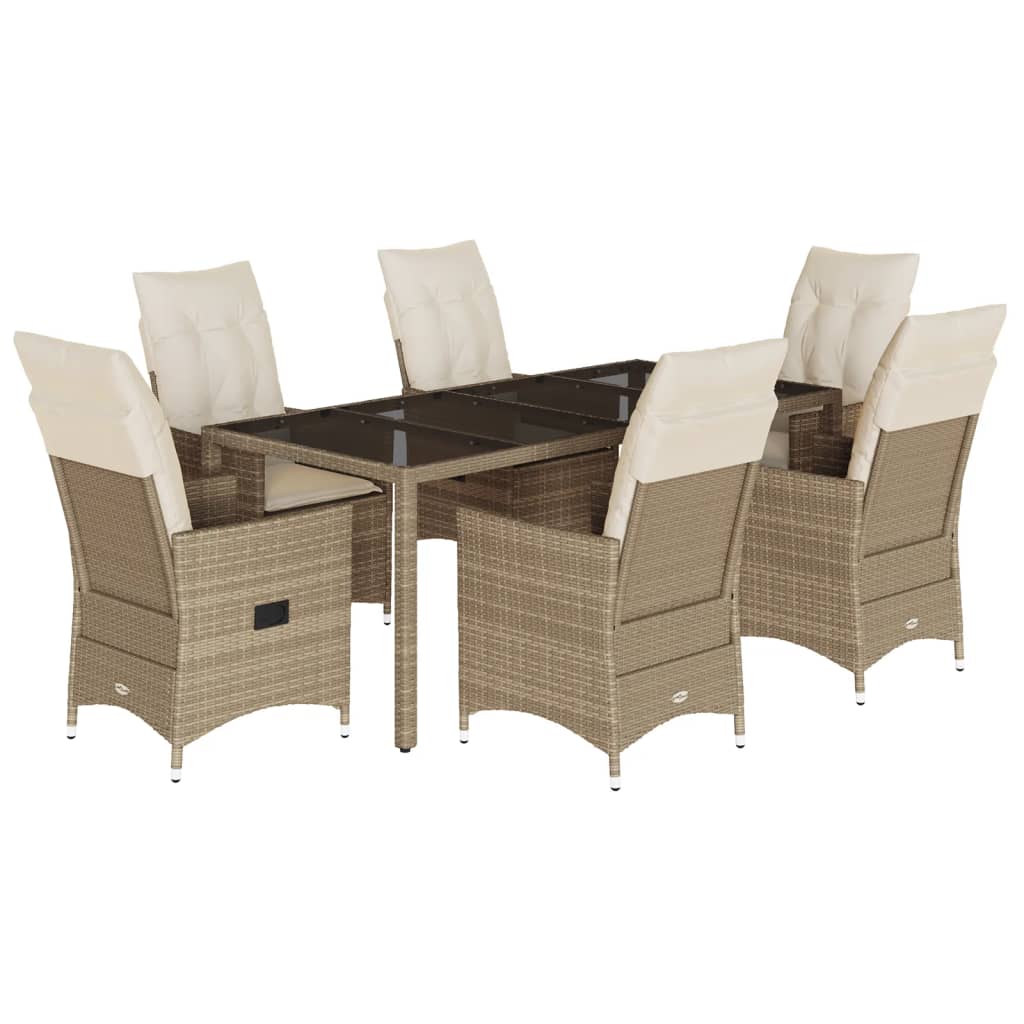 7-tlg. Garten-Essgruppe mit Kissen Beige Poly Rattan