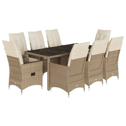 9-tlg. Garten-Essgruppe mit Kissen Beige Poly Rattan