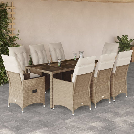 9-tlg. Garten-Essgruppe mit Kissen Beige Poly Rattan