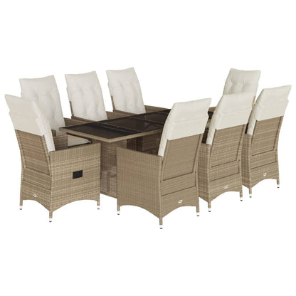 9-tlg. Garten-Essgruppe mit Kissen Beige Poly Rattan