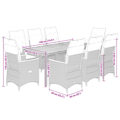 9-tlg. Garten-Essgruppe mit Kissen Schwarz Poly Rattan