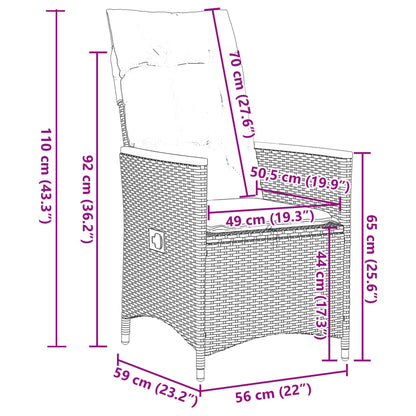 9-tlg. Garten-Essgruppe mit Kissen Schwarz Poly Rattan