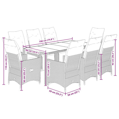 9-tlg. Garten-Essgruppe mit Kissen Schwarz Poly Rattan