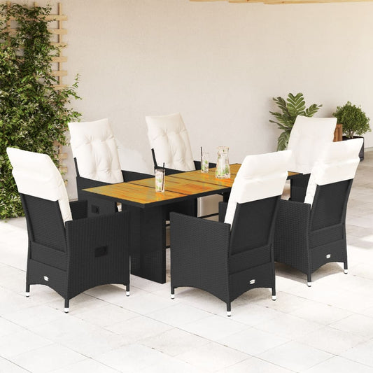 7-tlg. Garten-Essgruppe mit Kissen Schwarz Poly Rattan