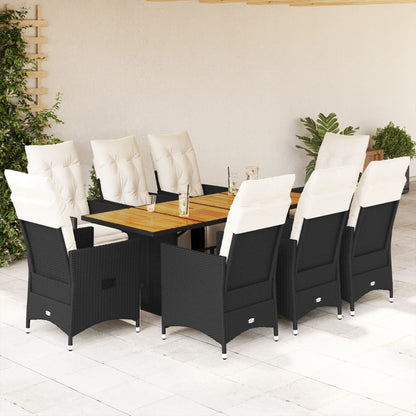 9-tlg. Garten-Essgruppe mit Kissen Schwarz Poly Rattan