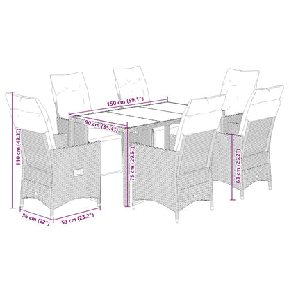 7-tlg. Garten-Essgruppe mit Kissen Schwarz Poly Rattan