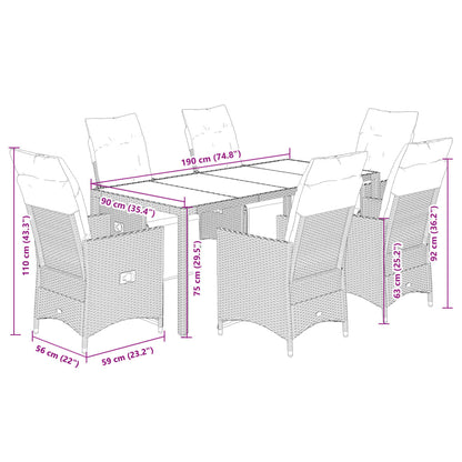 7-tlg. Garten-Essgruppe mit Kissen Schwarz Poly Rattan