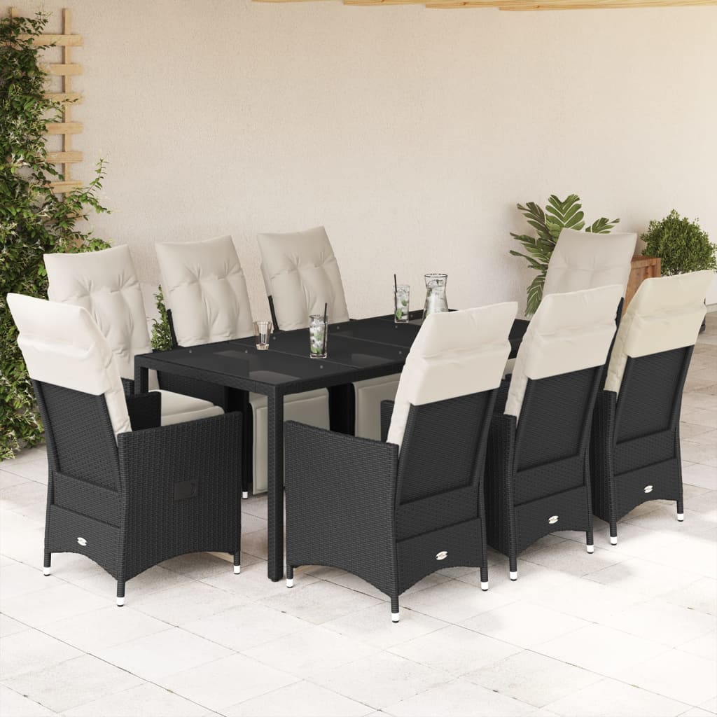 9-tlg. Garten-Essgruppe mit Kissen Schwarz Poly Rattan