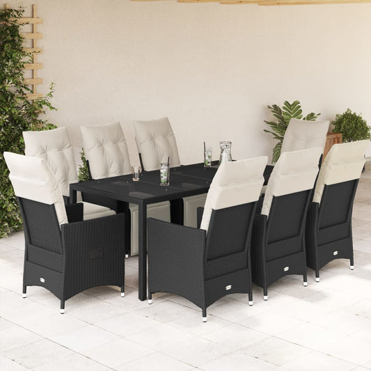 9-tlg. Garten-Essgruppe mit Kissen Schwarz Poly Rattan