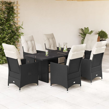 7-tlg. Garten-Essgruppe mit Kissen Schwarz Poly Rattan