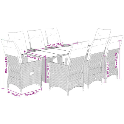 9-tlg. Garten-Essgruppe mit Kissen Schwarz Poly Rattan