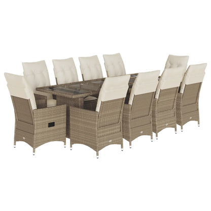 11-tlg. Garten-Bistro-Set mit Kissen Beige Poly Rattan