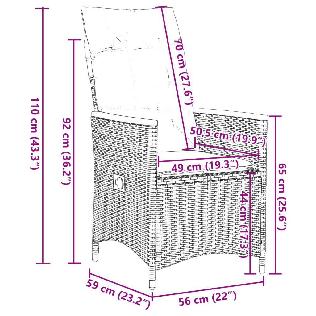 11-tlg. Garten-Bistro-Set mit Kissen Schwarz Poly Rattan