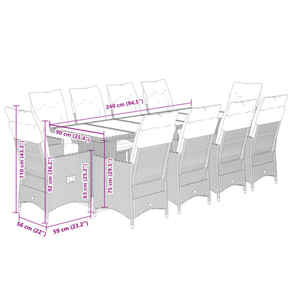 11-tlg. Garten-Bistro-Set mit Kissen Grau Poly Rattan