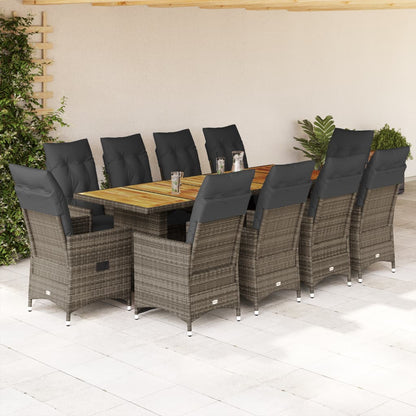 11-tlg. Garten-Bistro-Set mit Kissen Grau Poly Rattan