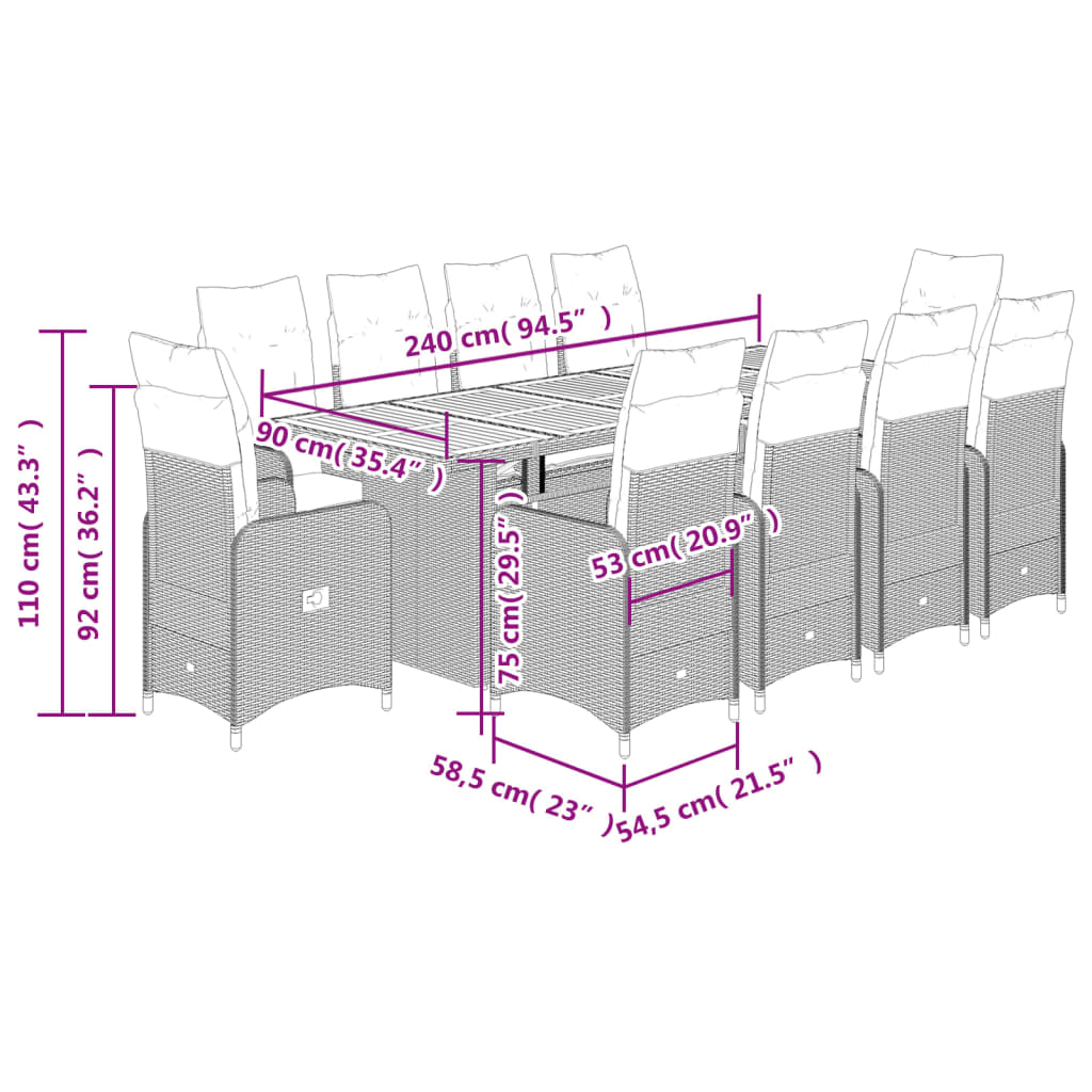 11-tlg. Garten-Bistro-Set mit Kissen Grau Poly Rattan