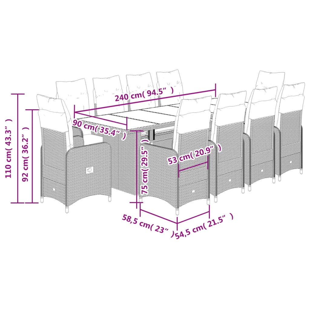 11-tlg. Garten-Bistro-Set mit Kissen Braun Poly Rattan