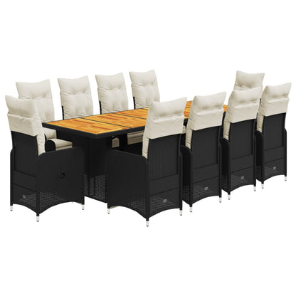 11-tlg. Garten-Bistro-Set mit Kissen Schwarz Poly Rattan