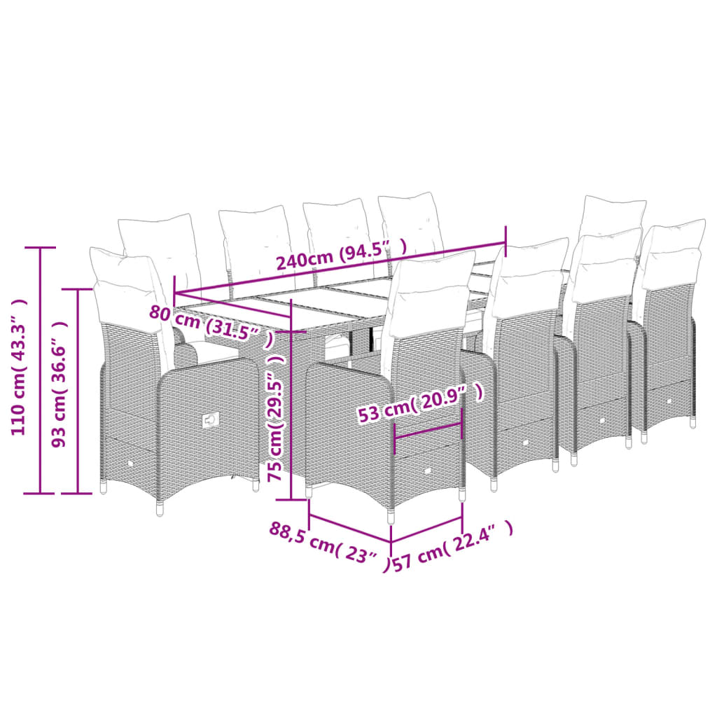 11-tlg. Garten-Bistro-Set mit Kissen Schwarz Poly Rattan