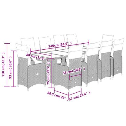 11-tlg. Garten-Bistro-Set mit Kissen Schwarz Poly Rattan