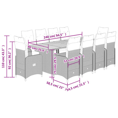 11-tlg. Garten-Bistro-Set mit Kissen Grau Poly Rattan