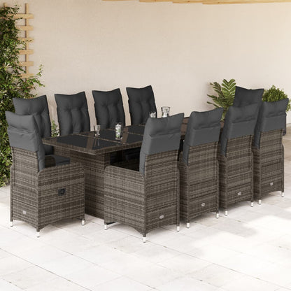 11-tlg. Garten-Bistro-Set mit Kissen Grau Poly Rattan