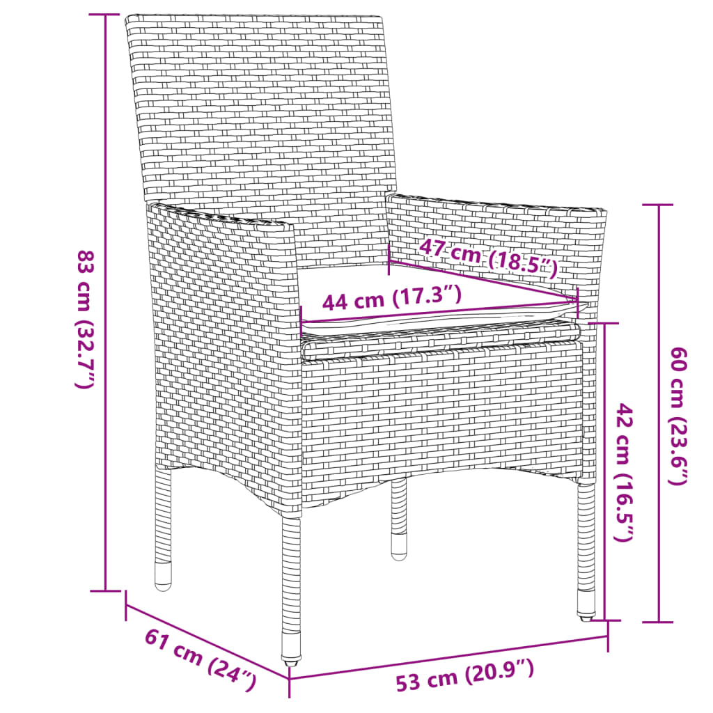 7-tlg. Garten-Essgruppe mit Kissen Schwarz Poly Rattan Glas