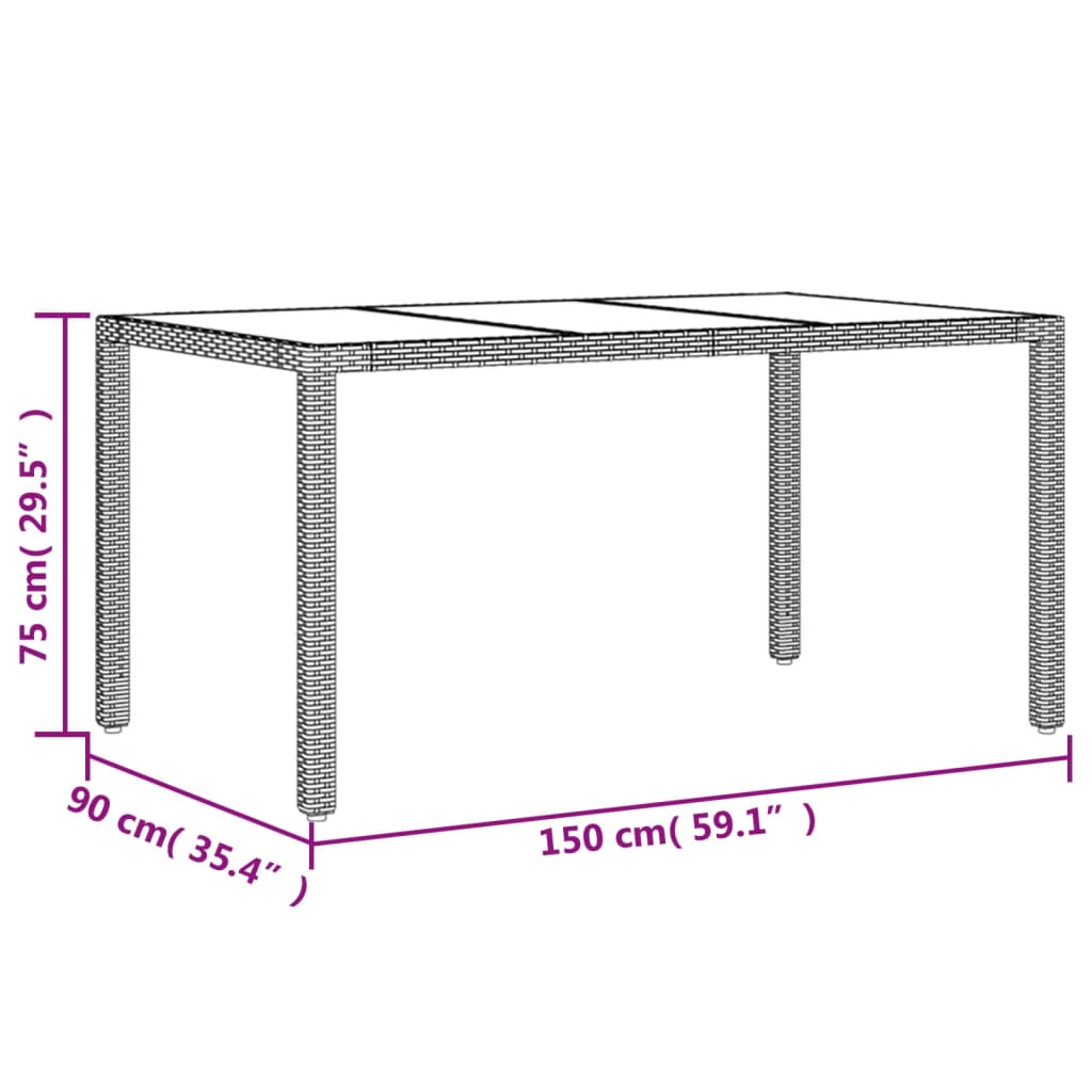 7-tlg. Garten-Essgruppe mit Kissen Braun Poly Rattan und Glas