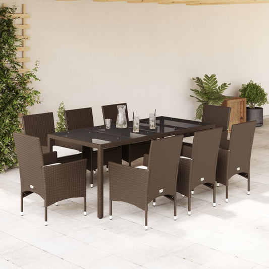 9-tlg. Garten-Essgruppe mit Kissen Braun Poly Rattan Glas