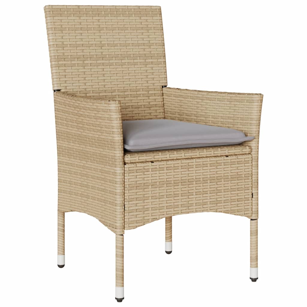 7-tlg. Garten-Essgruppe mit Kissen Beige Poly Rattan und Glas