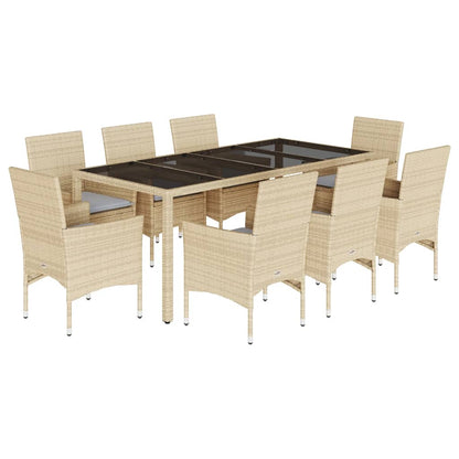 9-tlg. Garten-Essgruppe mit Kissen Beige Poly Rattan Glas