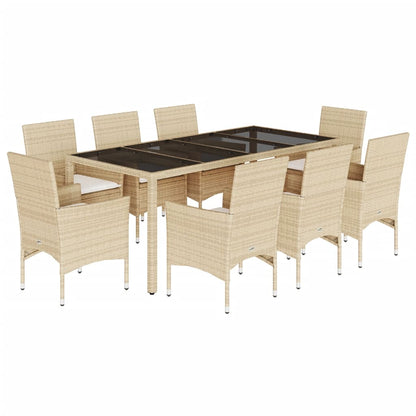 9-tlg. Garten-Essgruppe mit Kissen Beige Poly Rattan Glas