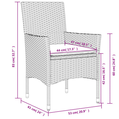 3-tlg. Garten-Essgruppe mit Kissen Weiß Poly Rattan und Glas