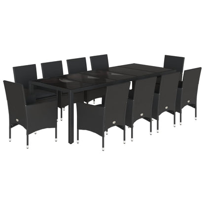 11-tlg. Garten-Essgruppe mit Kissen Schwarz Poly Rattan Glas