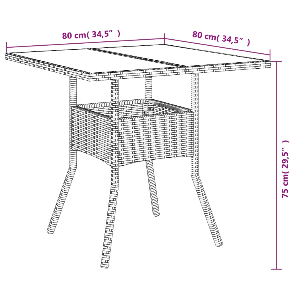 3-tlg. Garten-Essgruppe mit Kissen Braun Poly Rattan Glas