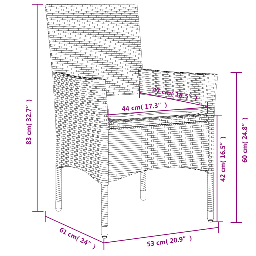 3-tlg. Garten-Essgruppe mit Kissen Weiß Poly Rattan und Glas