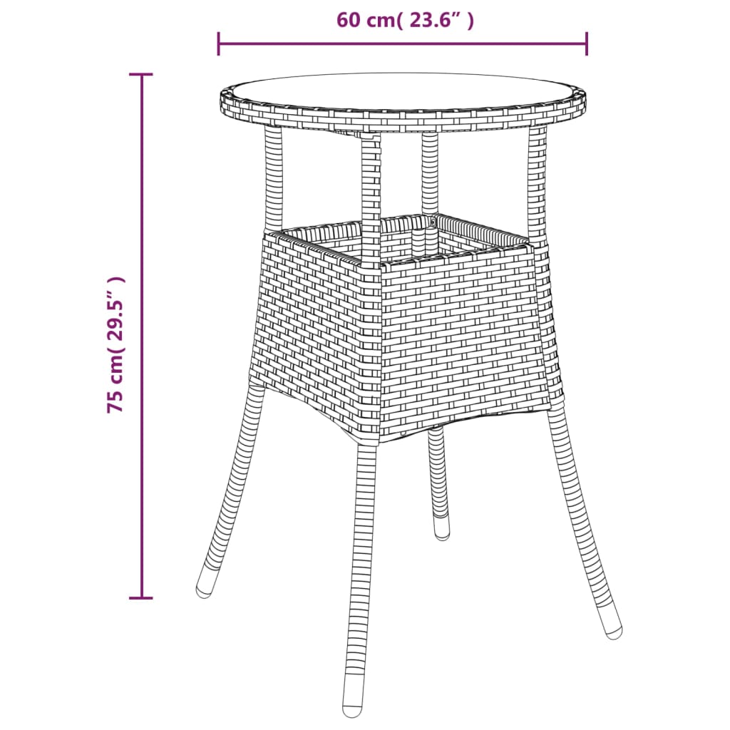 3-tlg. Garten-Essgruppe mit Kissen Grau Poly Rattan und Glas