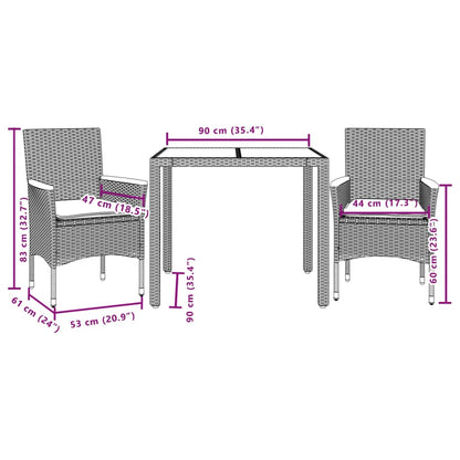 3-tlg. Garten-Essgruppe mit Kissen Beige Poly Rattan Akazie