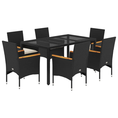 7-tlg. Garten-Essgruppe mit Kissen Schwarz Poly Rattan Glas