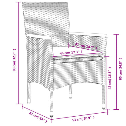 7-tlg. Garten-Essgruppe mit Kissen Schwarz Poly Rattan Glas