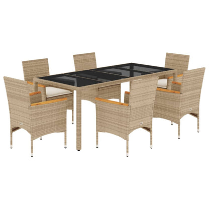 7-tlg. Garten-Essgruppe mit Kissen Beige Poly Rattan und Glas