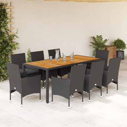 9-tlg. Garten-Essgruppe mit Kissen Schwarz Poly Rattan Akazie