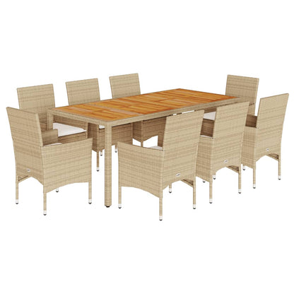 9-tlg. Garten-Essgruppe mit Kissen Beige Poly Rattan Akazie